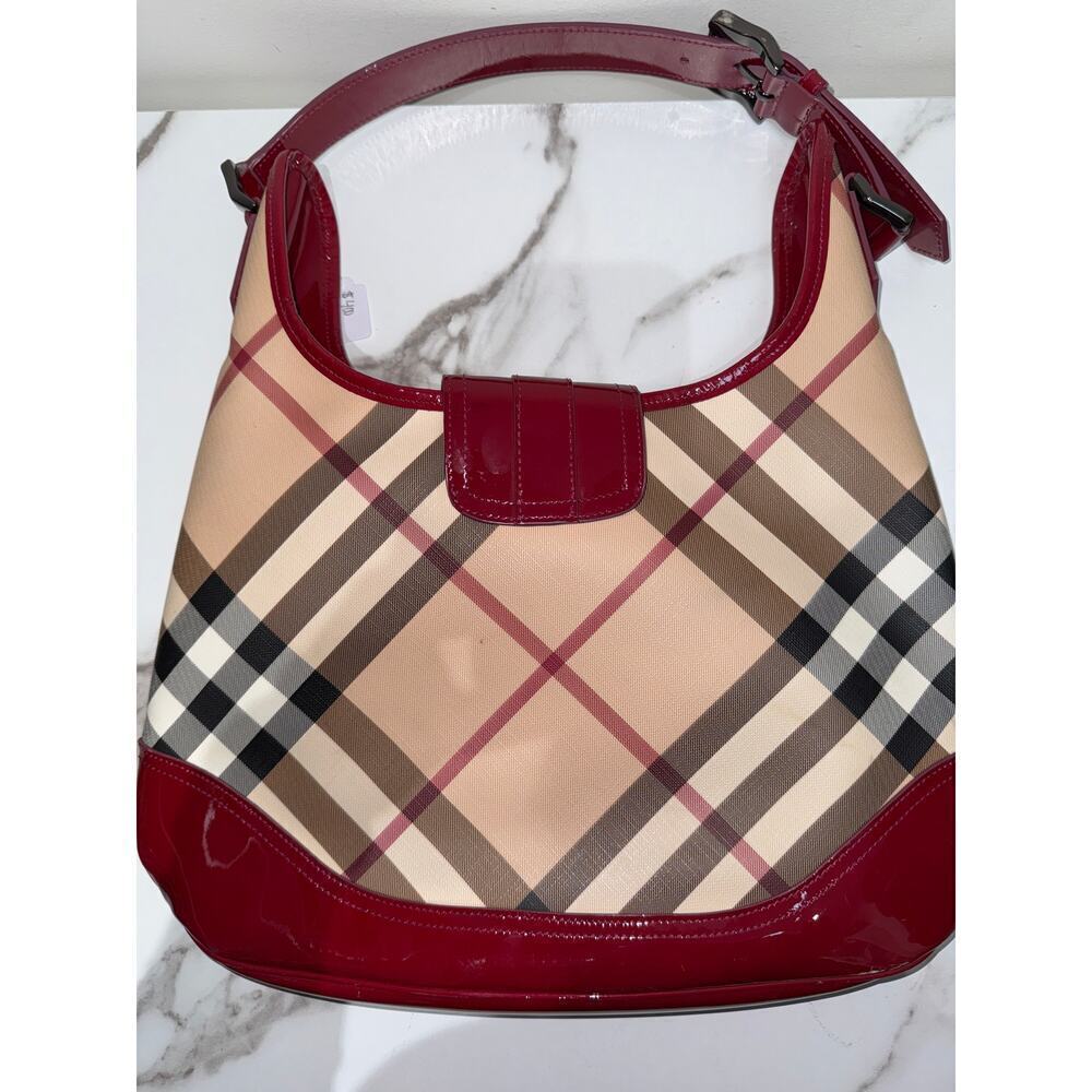 Burberry Nova Check Hobo Bag with Red Patent Trim - Picture 8 of 11
